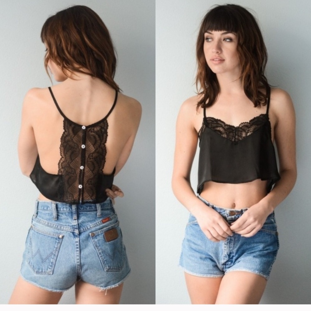 LAST Black Cami Lace Back Crop Top